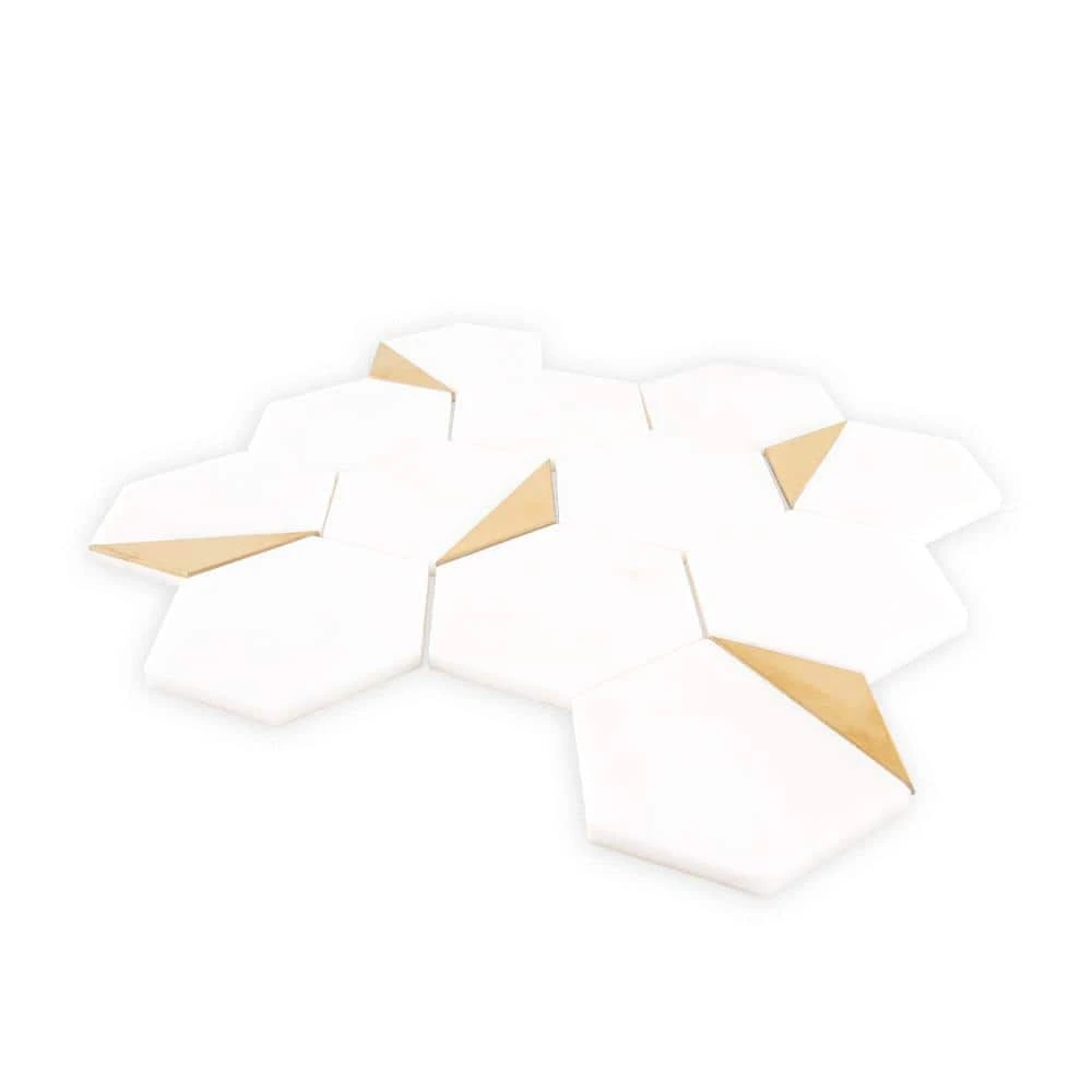 Bees Knees White 13 in. x 11.125 in. Hexagon Honed Marble and Metal Mosaic Wall and Floor Tile (10.04 sq. ft./Case) by Jeffrey Court 5 Bees Knees White 13 in. x 11.125 in. Hexagon Honed Marble and Metal Mosaic Wall and Floor Tile (10.04 sq. ft./Case) by Jeffrey Court - Image 3