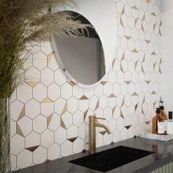 Bees Knees White 13 in. x 11.125 in. Hexagon Honed Marble and Metal Mosaic Wall and Floor Tile (10.04 sq. ft./Case) by Jeffrey Court 11 Bees Knees White 13 in. x 11.125 in. Hexagon Honed Marble and Metal Mosaic Wall and Floor Tile (10.04 sq. ft./Case) by Jeffrey Court -Tile Elegant Shop white jeffrey court marble tile 13017 c3 1000