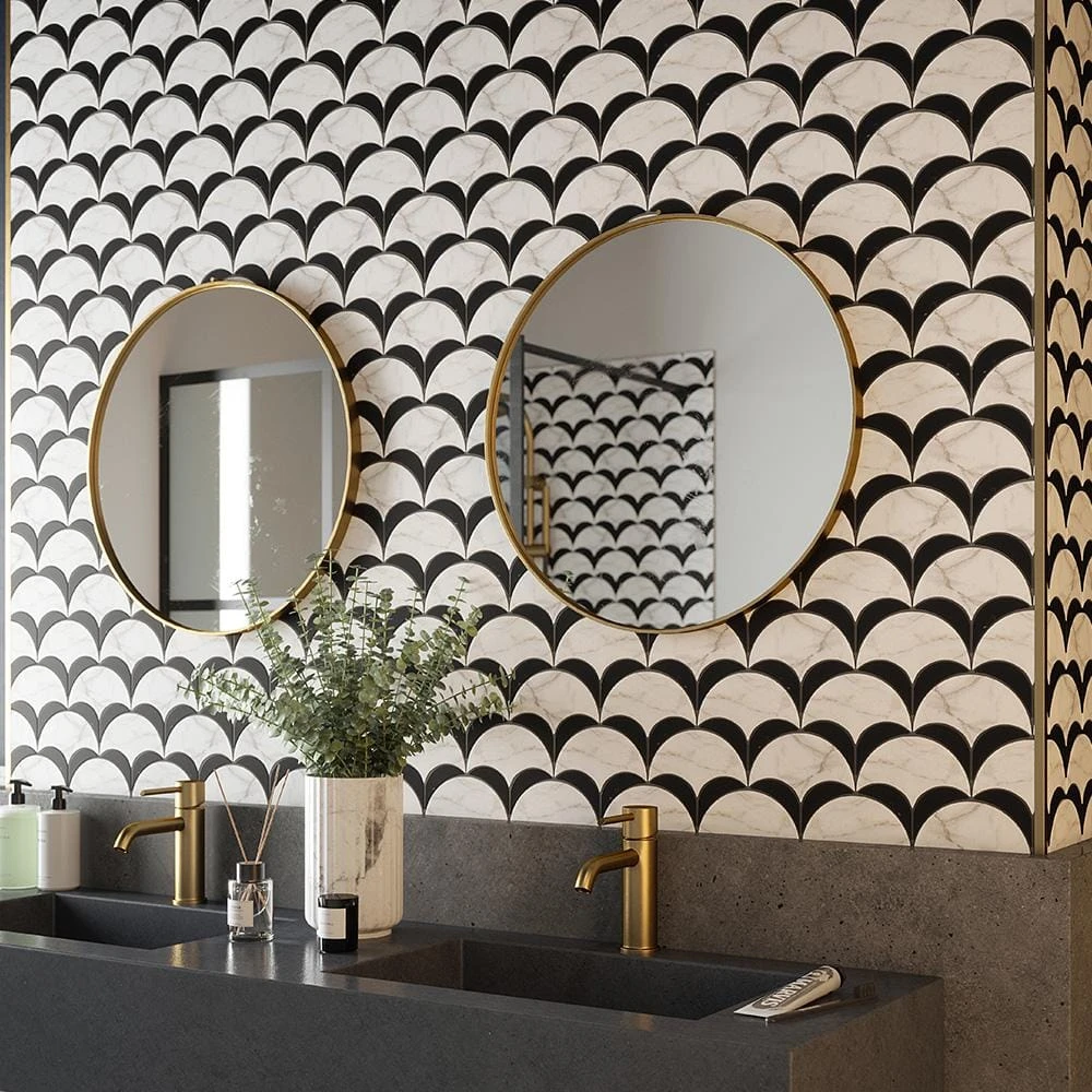 Parasol White/Black 8.5in. x 8.625in. Polished Calacatta/Nero Marquina/Marble Wall/Floor Mosaic Tile (5.09 sq. ft./Case) by Jeffrey Court 7 Parasol White/Black 8.5in. x 8.625in. Polished Calacatta/Nero Marquina/Marble Wall/Floor Mosaic Tile (5.09 sq. ft./Case) by Jeffrey Court - Image 5