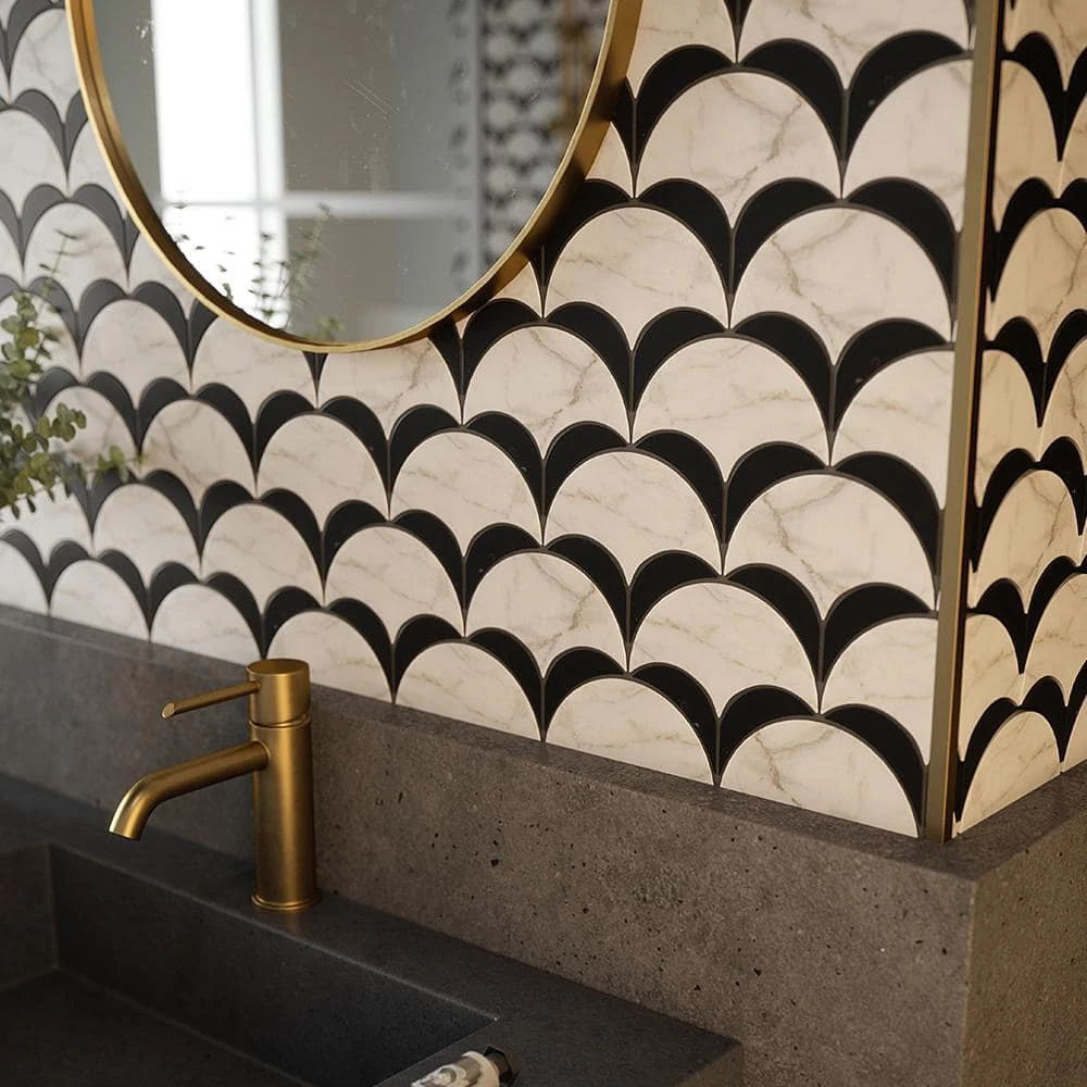 Parasol White/Black 8.5in. x 8.625in. Polished Calacatta/Nero Marquina/Marble Wall/Floor Mosaic Tile (5.09 sq. ft./Case) by Jeffrey Court 6 Parasol White/Black 8.5in. x 8.625in. Polished Calacatta/Nero Marquina/Marble Wall/Floor Mosaic Tile (5.09 sq. ft./Case) by Jeffrey Court - Image 4