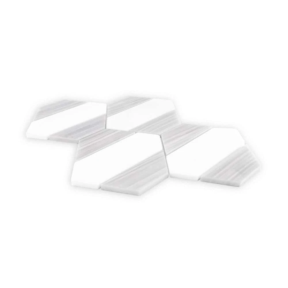 Cravat White/Grey 7.375 in. x 10.125 in. Geometric Honed Thassos/Grey Marble Wall/Floor Mosaic Tile (5.18 sq. ft./Case) by Jeffrey Court 5 Cravat White/Grey 7.375 in. x 10.125 in. Geometric Honed Thassos/Grey Marble Wall/Floor Mosaic Tile (5.18 sq. ft./Case) by Jeffrey Court - Image 3