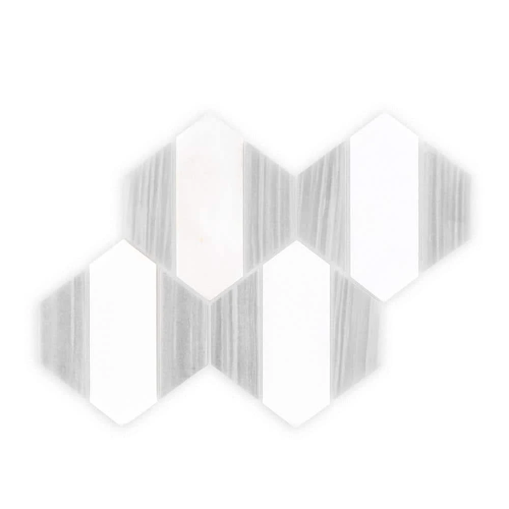 Cravat White/Grey 7.375 in. x 10.125 in. Geometric Honed Thassos/Grey Marble Wall/Floor Mosaic Tile (5.18 sq. ft./Case) by Jeffrey Court 3 Cravat White/Grey 7.375 in. x 10.125 in. Geometric Honed Thassos/Grey Marble Wall/Floor Mosaic Tile (5.18 sq. ft./Case) by Jeffrey Court