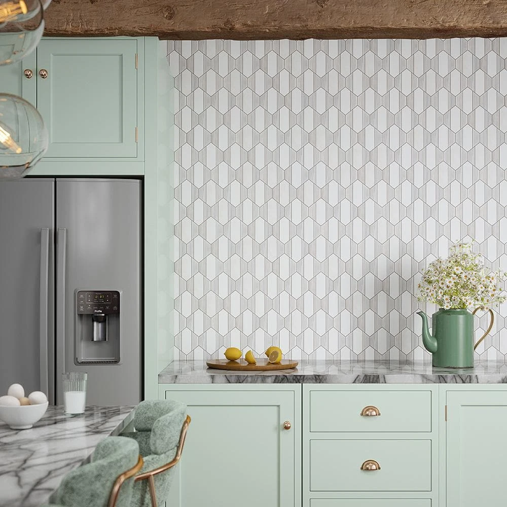 Cravat White/Grey 7.375 in. x 10.125 in. Geometric Honed Thassos/Grey Marble Wall/Floor Mosaic Tile (5.18 sq. ft./Case) by Jeffrey Court 4 Cravat White/Grey 7.375 in. x 10.125 in. Geometric Honed Thassos/Grey Marble Wall/Floor Mosaic Tile (5.18 sq. ft./Case) by Jeffrey Court - Image 2