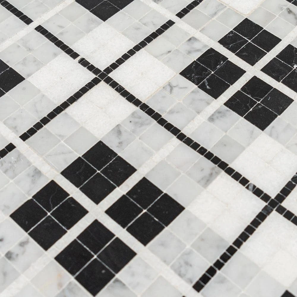 Oxford White/Black 10.125 in. x 10.125 in. Honed Thassos/Nero Marquina/Carrara Marble Mosaic Tile (7.12 sq. ft./Case) by Jeffrey Court 7 Oxford White/Black 10.125 in. x 10.125 in. Honed Thassos/Nero Marquina/Carrara Marble Mosaic Tile (7.12 sq. ft./Case) by Jeffrey Court - Image 5