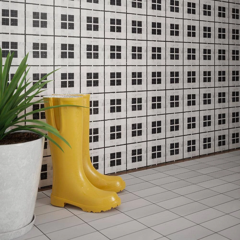 Oxford White/Black 10.125 in. x 10.125 in. Honed Thassos/Nero Marquina/Carrara Marble Mosaic Tile (7.12 sq. ft./Case) by Jeffrey Court 9 Oxford White/Black 10.125 in. x 10.125 in. Honed Thassos/Nero Marquina/Carrara Marble Mosaic Tile (7.12 sq. ft./Case) by Jeffrey Court - Image 7