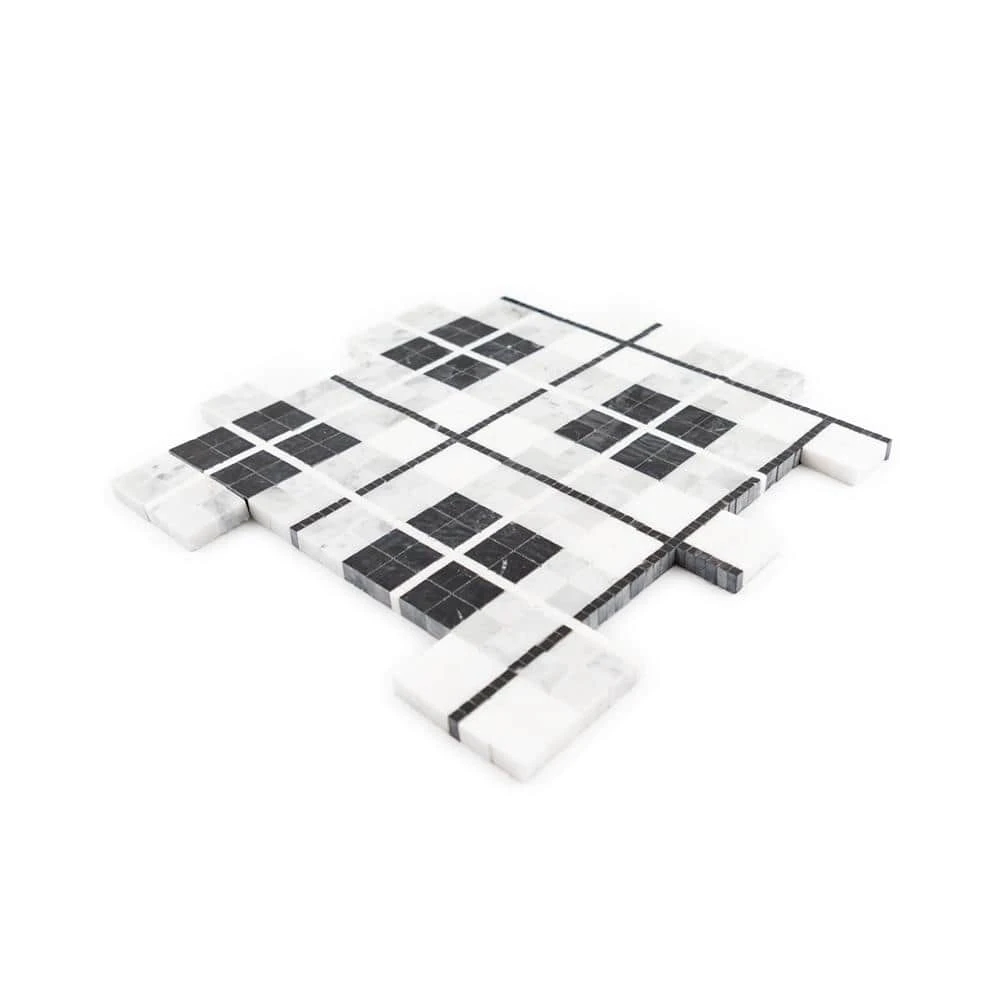 Oxford White/Black 10.125 in. x 10.125 in. Honed Thassos/Nero Marquina/Carrara Marble Mosaic Tile (7.12 sq. ft./Case) by Jeffrey Court 5 Oxford White/Black 10.125 in. x 10.125 in. Honed Thassos/Nero Marquina/Carrara Marble Mosaic Tile (7.12 sq. ft./Case) by Jeffrey Court - Image 3