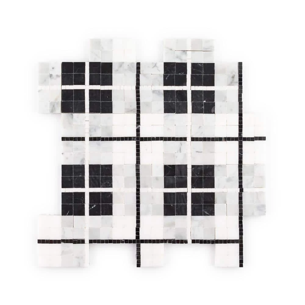Oxford White/Black 10.125 in. x 10.125 in. Honed Thassos/Nero Marquina/Carrara Marble Mosaic Tile (7.12 sq. ft./Case) by Jeffrey Court 3 Oxford White/Black 10.125 in. x 10.125 in. Honed Thassos/Nero Marquina/Carrara Marble Mosaic Tile (7.12 sq. ft./Case) by Jeffrey Court
