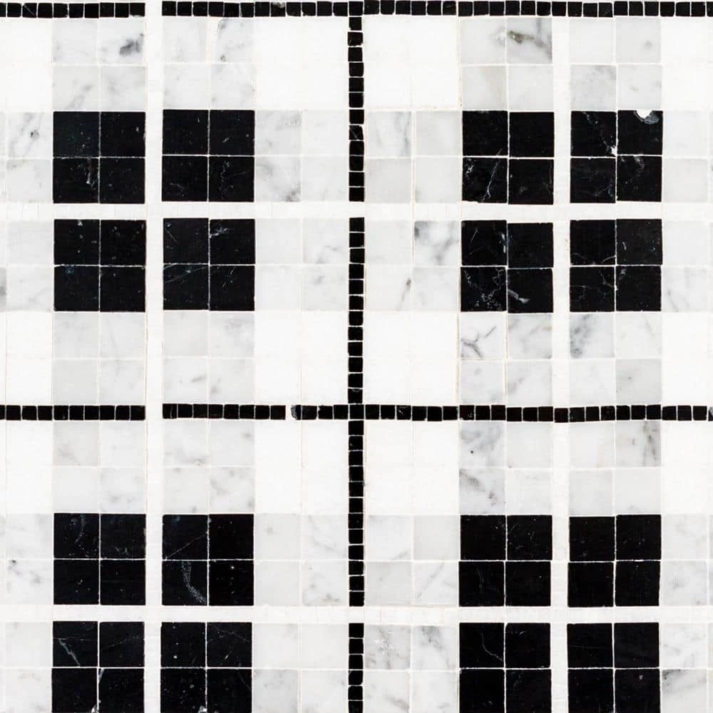 Oxford White/Black 10.125 in. x 10.125 in. Honed Thassos/Nero Marquina/Carrara Marble Mosaic Tile (7.12 sq. ft./Case) by Jeffrey Court 6 Oxford White/Black 10.125 in. x 10.125 in. Honed Thassos/Nero Marquina/Carrara Marble Mosaic Tile (7.12 sq. ft./Case) by Jeffrey Court - Image 4