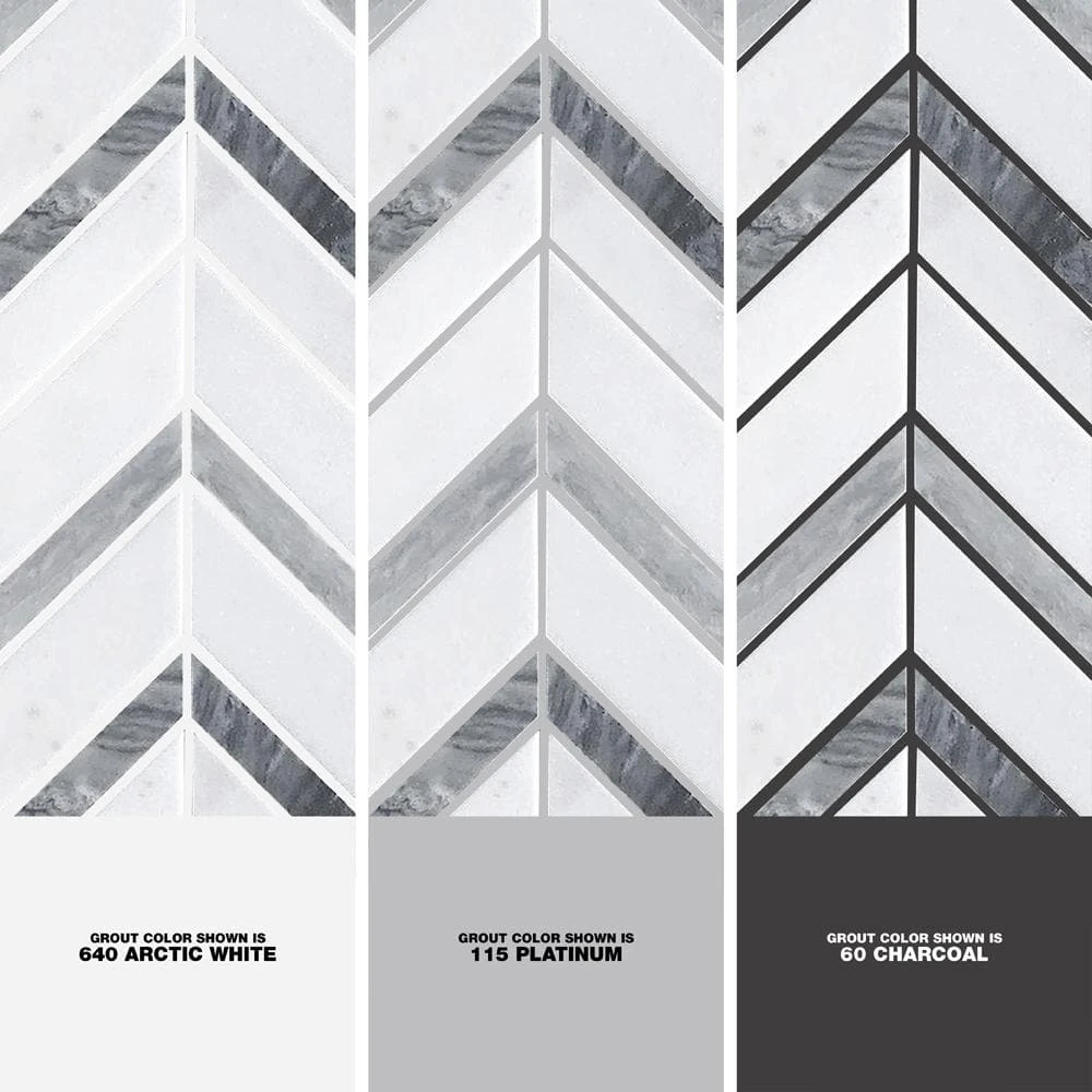 Glacier Edge White and Gray 9.875 in. x 11.25 in. Chevron Honed Marble Floor and Wall Mosaic Tile (0.771 sq. ft./Each) by Jeffrey Court 6 Glacier Edge White and Gray 9.875 in. x 11.25 in. Chevron Honed Marble Floor and Wall Mosaic Tile (0.771 sq. ft./Each) by Jeffrey Court - Image 4