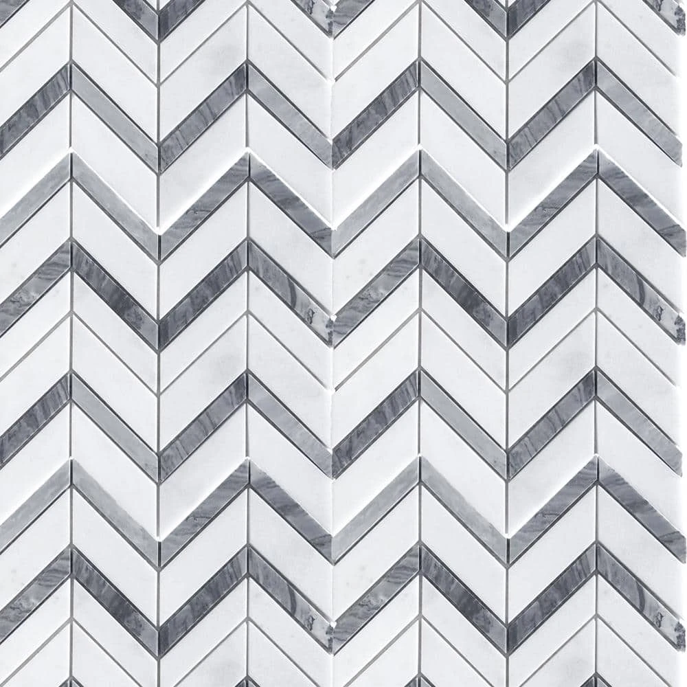 Glacier Edge White and Gray 9.875 in. x 11.25 in. Chevron Honed Marble Floor and Wall Mosaic Tile (0.771 sq. ft./Each) by Jeffrey Court 5 Glacier Edge White and Gray 9.875 in. x 11.25 in. Chevron Honed Marble Floor and Wall Mosaic Tile (0.771 sq. ft./Each) by Jeffrey Court - Image 3