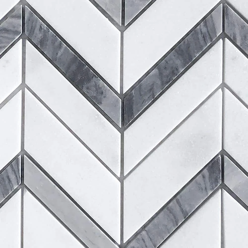 Glacier Edge White and Gray 9.875 in. x 11.25 in. Chevron Honed Marble Floor and Wall Mosaic Tile (0.771 sq. ft./Each) by Jeffrey Court 7 Glacier Edge White and Gray 9.875 in. x 11.25 in. Chevron Honed Marble Floor and Wall Mosaic Tile (0.771 sq. ft./Each) by Jeffrey Court - Image 5