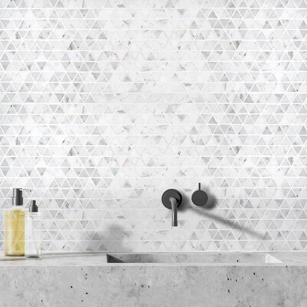Evelyn White 11.375 in. x 11.875 in. Triangle Polished Marble Wall and Floor Mosaic Tile (9.38 sq. ft./Case) by Jeffrey Court 4 Evelyn White 11.375 in. x 11.875 in. Triangle Polished Marble Wall and Floor Mosaic Tile (9.38 sq. ft./Case) by Jeffrey Court - Image 2