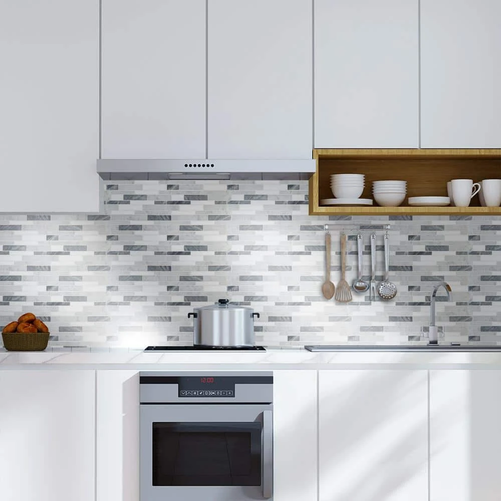 Lombard Fog White 11.75 in. x 11.75 in. Interlocking Semi-Polished Marble Mosaic Tile (9.588 sq. ft./Case) by Jeffrey Court 4 Lombard Fog White 11.75 in. x 11.75 in. Interlocking Semi-Polished Marble Mosaic Tile (9.588 sq. ft./Case) by Jeffrey Court - Image 2