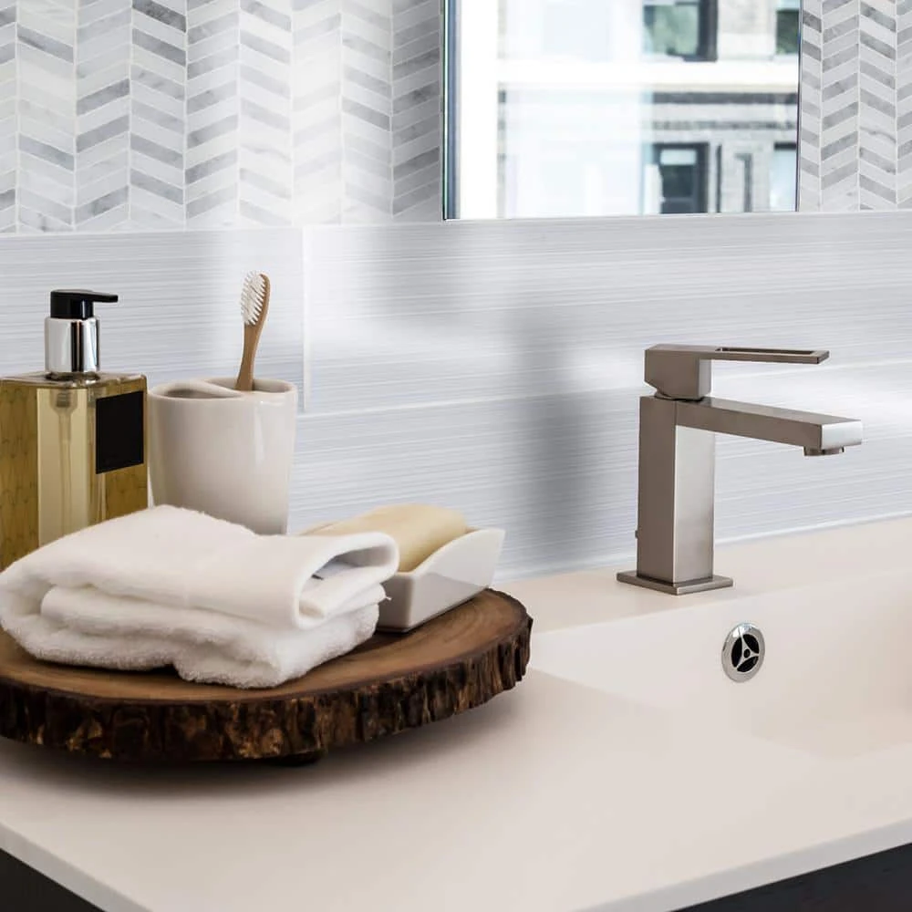 Lakeview White 12.125 in. x 12 in. Chevron Polished Marble Wall and Floor Mosaic Tile (10.10 sq. ft./Case) by Jeffrey Court 4 Lakeview White 12.125 in. x 12 in. Chevron Polished Marble Wall and Floor Mosaic Tile (10.10 sq. ft./Case) by Jeffrey Court - Image 2