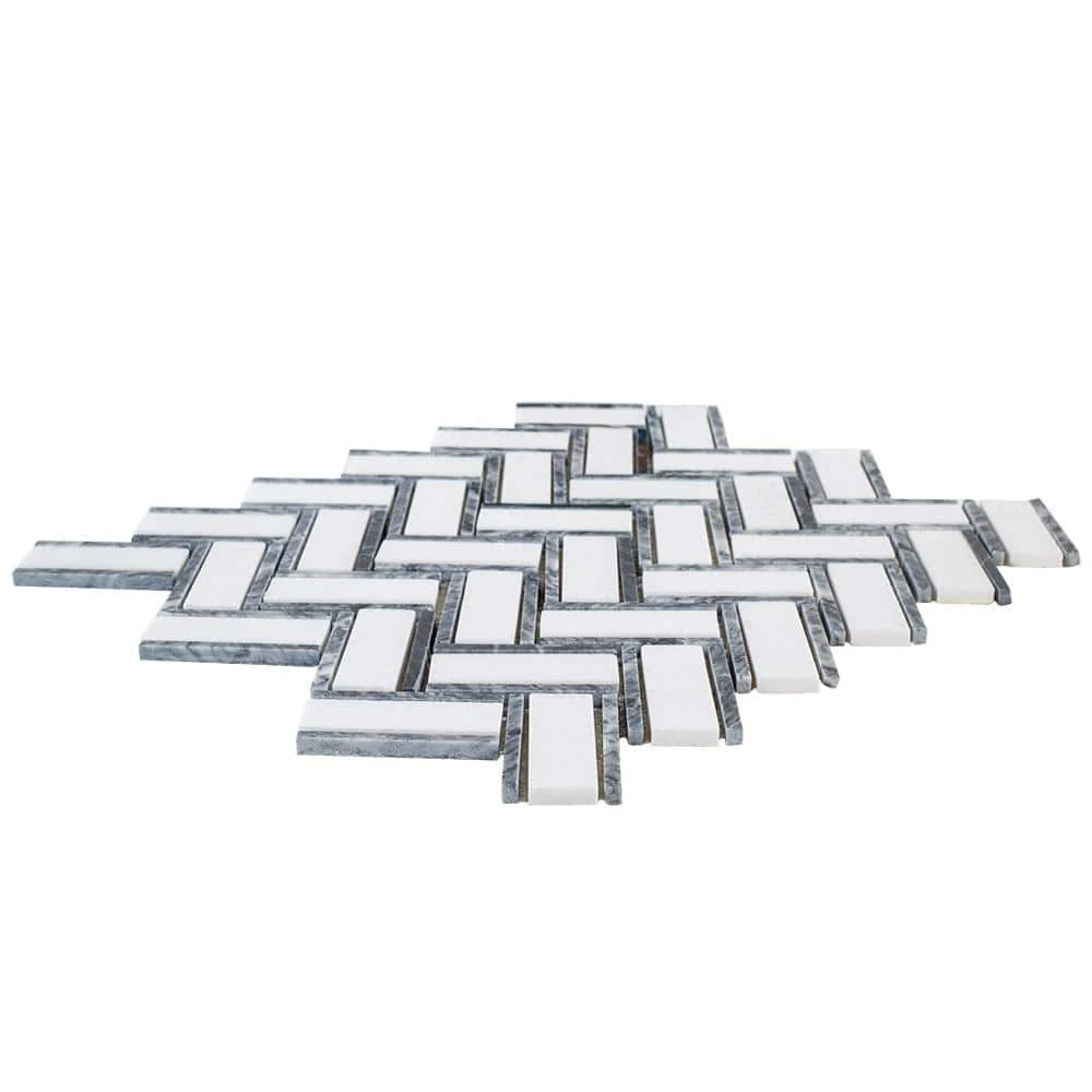 Bayou White 10.25 in. x 11.875 in. Herringbone Mixed Marble Wall and Floor Mosaic Tile (0.845 sq. ft./Each) by Jeffrey Court 5 Bayou White 10.25 in. x 11.875 in. Herringbone Mixed Marble Wall and Floor Mosaic Tile (0.845 sq. ft./Each) by Jeffrey Court - Image 3