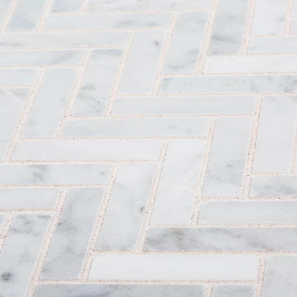 Jet Stream White 10.125 in. x 11.125 in. Herringbone Honed Marble Floor and Wall Mosaic Tile (7.82 sq. ft./Case) by Jeffrey Court 7 Jet Stream White 10.125 in. x 11.125 in. Herringbone Honed Marble Floor and Wall Mosaic Tile (7.82 sq. ft./Case) by Jeffrey Court - Image 5