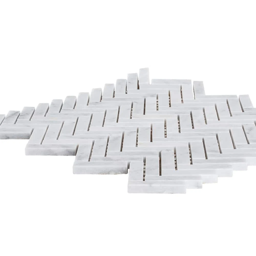 Jet Stream White 10.125 in. x 11.125 in. Herringbone Honed Marble Floor and Wall Mosaic Tile (7.82 sq. ft./Case) by Jeffrey Court 5 Jet Stream White 10.125 in. x 11.125 in. Herringbone Honed Marble Floor and Wall Mosaic Tile (7.82 sq. ft./Case) by Jeffrey Court - Image 3