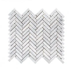 Jet Stream White 10.125 in. x 11.125 in. Herringbone Honed Marble Floor and Wall Mosaic Tile (7.82 sq. ft./Case) by Jeffrey Court