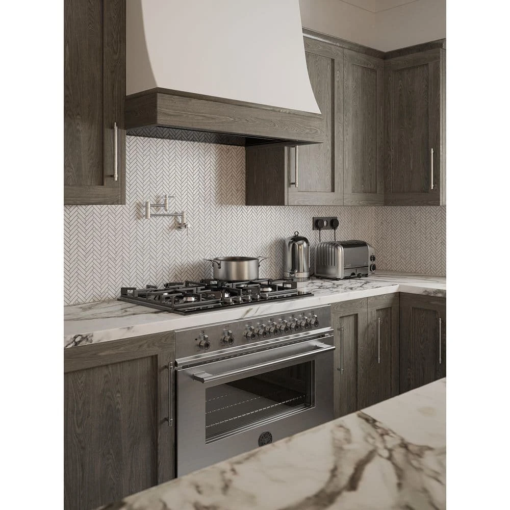 Jet Stream White 10.125 in. x 11.125 in. Herringbone Honed Marble Floor and Wall Mosaic Tile (7.82 sq. ft./Case) by Jeffrey Court 8 Jet Stream White 10.125 in. x 11.125 in. Herringbone Honed Marble Floor and Wall Mosaic Tile (7.82 sq. ft./Case) by Jeffrey Court - Image 6