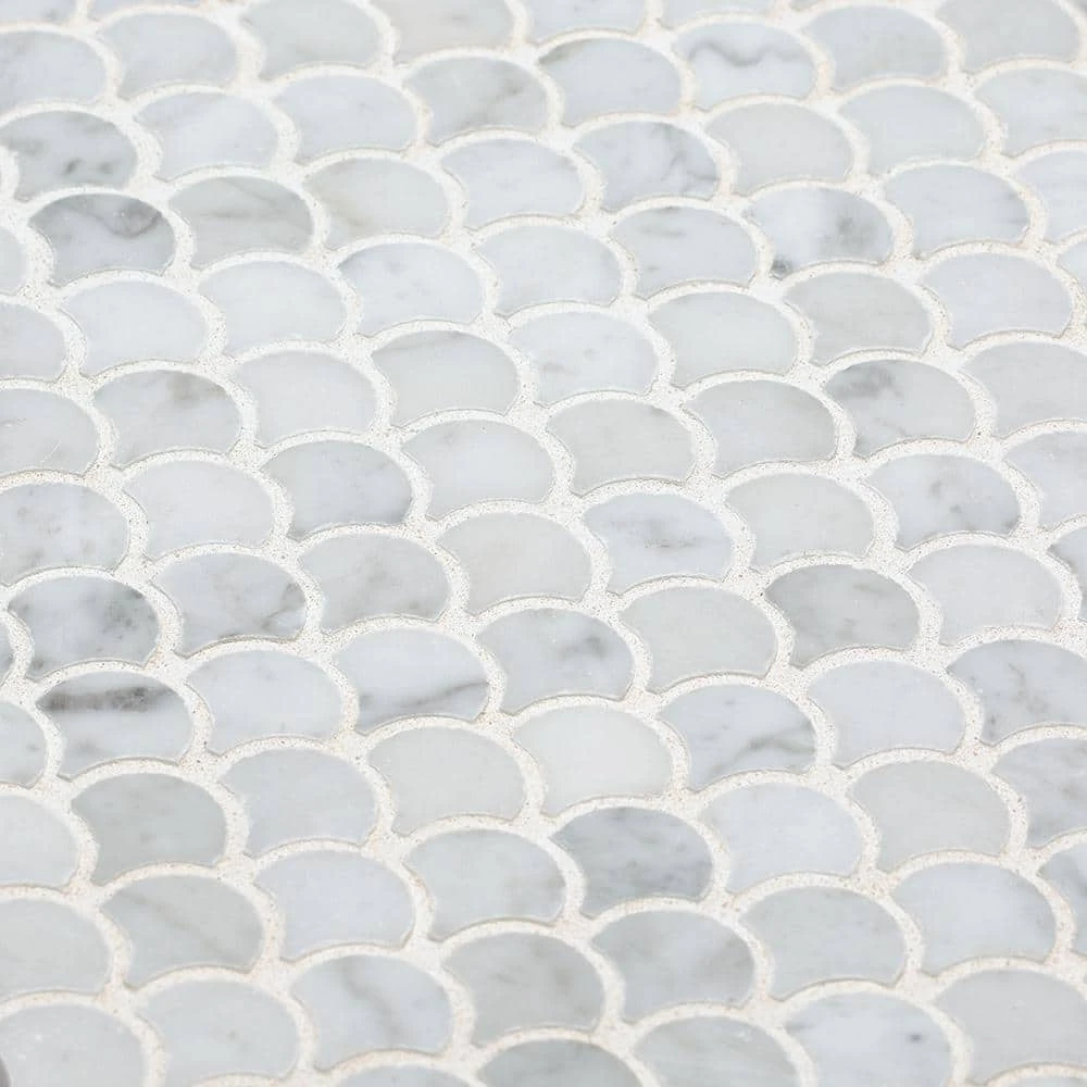 Cloudy Daze White 11.5 in. x 11 in. Fan Honed Natural Stone Wall and Floor Mosaic Tile (8.78 sq. ft./Case) by Jeffrey Court 6 Cloudy Daze White 11.5 in. x 11 in. Fan Honed Natural Stone Wall and Floor Mosaic Tile (8.78 sq. ft./Case) by Jeffrey Court - Image 4