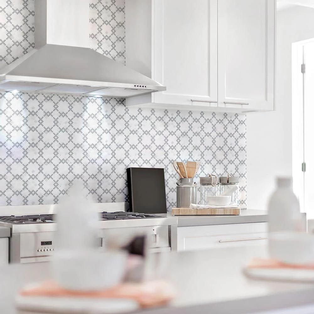 Madras Cotton White 12.5 in. x 12.5 in. Geometric Marble Wall and Floor Mosaic Tile (10.8 sq. ft./Case) by Jeffrey Court 4 Madras Cotton White 12.5 in. x 12.5 in. Geometric Marble Wall and Floor Mosaic Tile (10.8 sq. ft./Case) by Jeffrey Court - Image 2