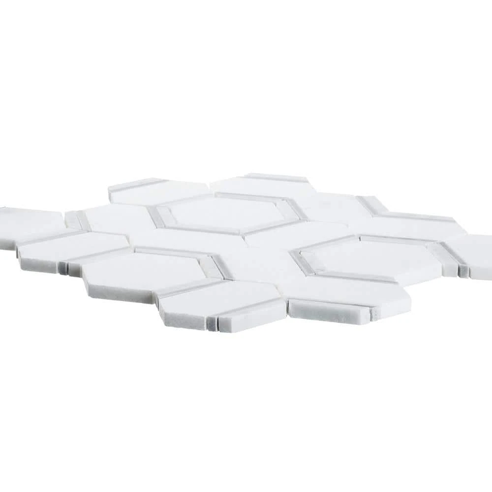 Locket White 12 in. x 10.375 in. Hexagon Polished Marble Wall and Floor Mosaic Tile (8.64 sq. ft./Case) by Jeffrey Court 5 Locket White 12 in. x 10.375 in. Hexagon Polished Marble Wall and Floor Mosaic Tile (8.64 sq. ft./Case) by Jeffrey Court - Image 3