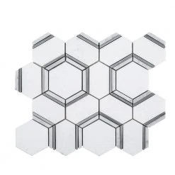 Locket White 12 in. x 10.375 in. Hexagon Polished Marble Wall and Floor Mosaic Tile (8.64 sq. ft./Case) by Jeffrey Court