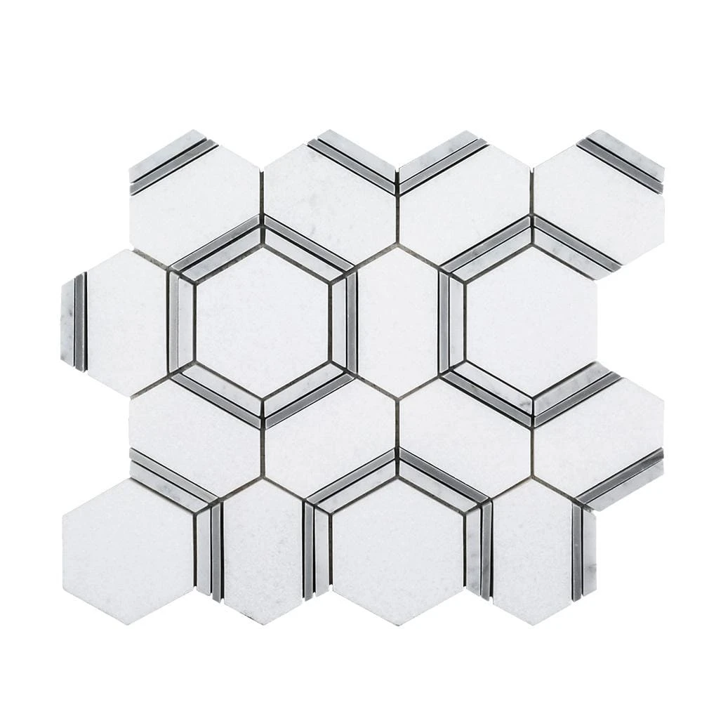 Locket White 12 in. x 10.375 in. Hexagon Polished Marble Wall and Floor Mosaic Tile (8.64 sq. ft./Case) by Jeffrey Court 3 Locket White 12 in. x 10.375 in. Hexagon Polished Marble Wall and Floor Mosaic Tile (8.64 sq. ft./Case) by Jeffrey Court