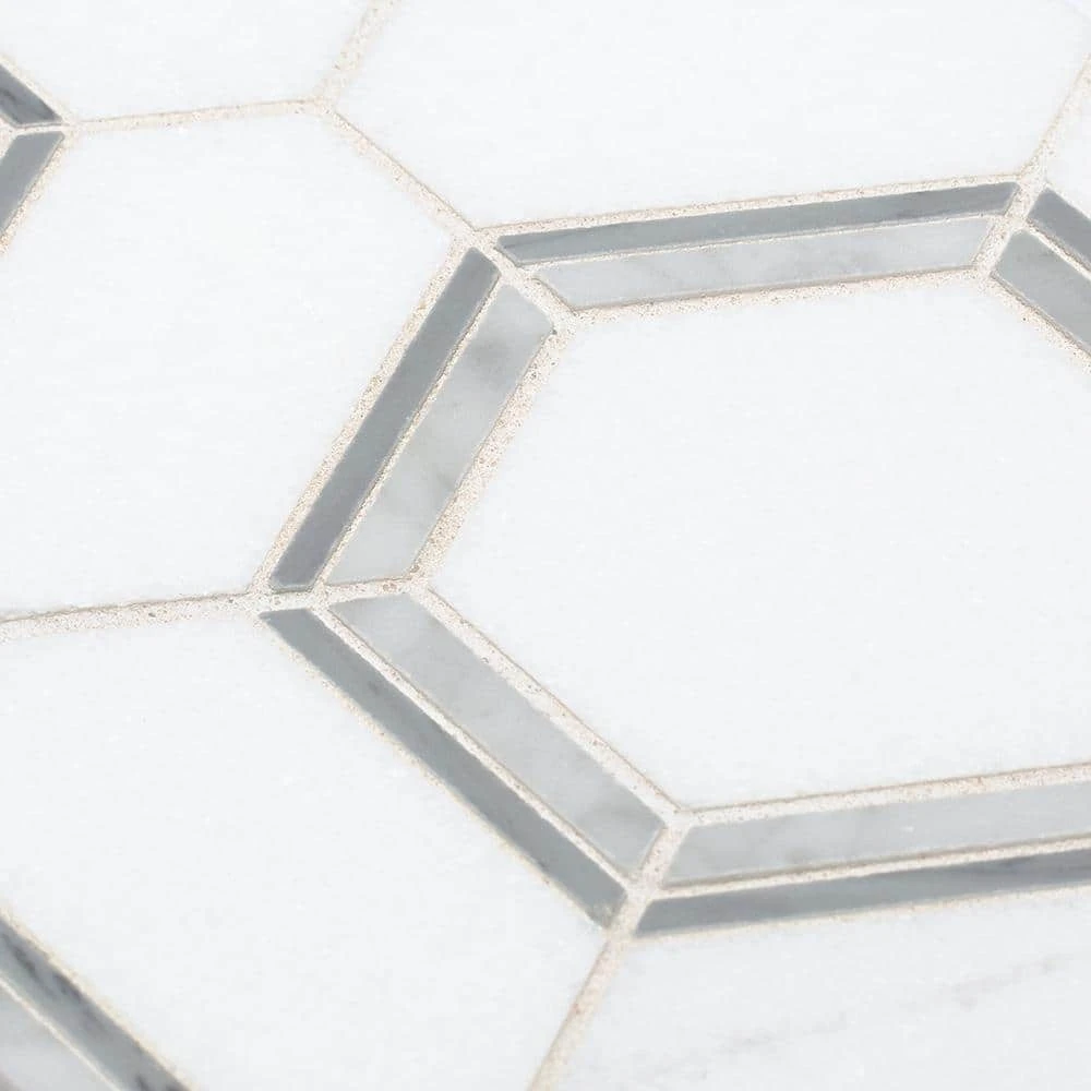 Locket White 12 in. x 10.375 in. Hexagon Polished Marble Wall and Floor Mosaic Tile (8.64 sq. ft./Case) by Jeffrey Court 6 Locket White 12 in. x 10.375 in. Hexagon Polished Marble Wall and Floor Mosaic Tile (8.64 sq. ft./Case) by Jeffrey Court - Image 4