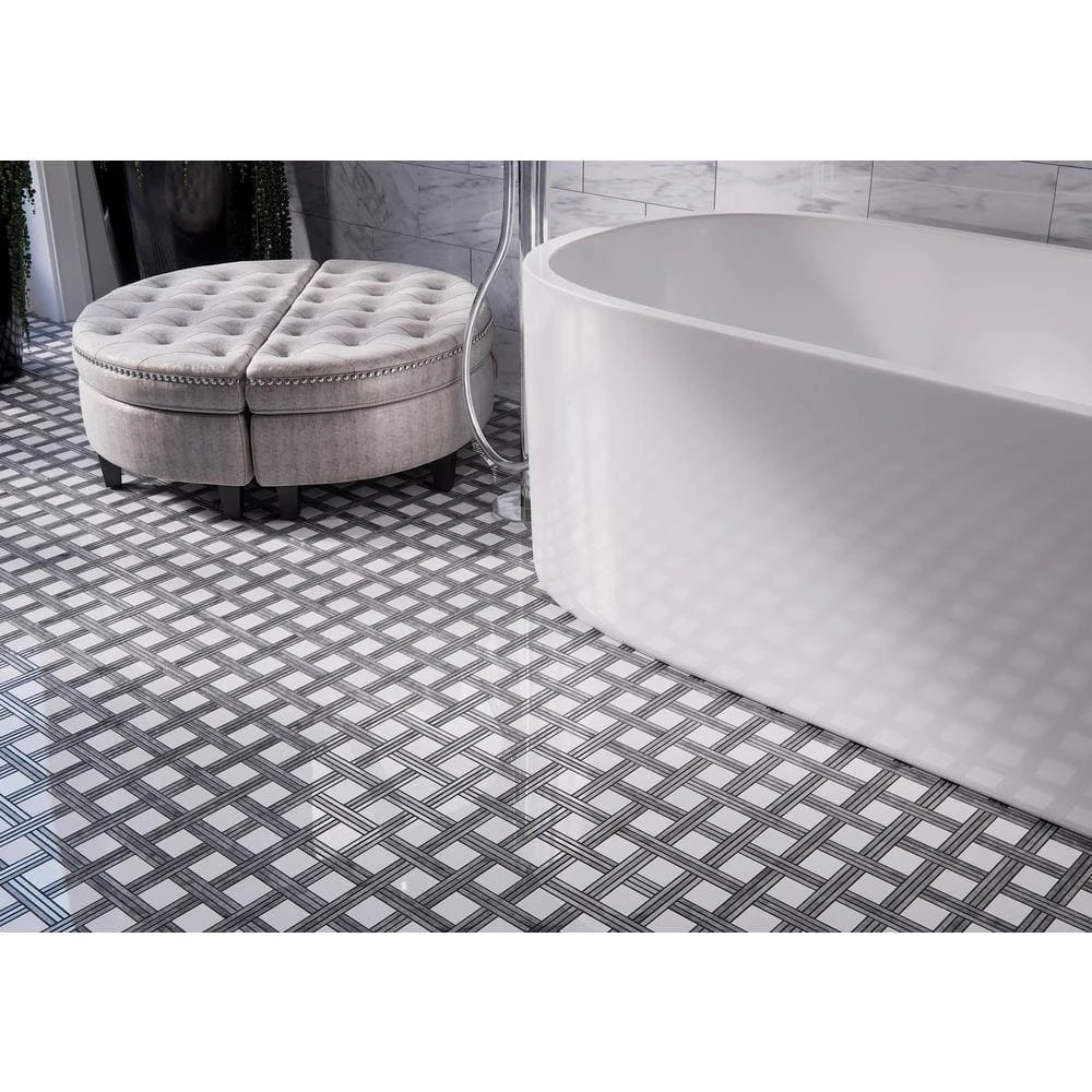 Bedford White 12.375 in. x 12.375 in. Basket Weave Marble Wall and Floor Mosaic Tile (10.63 sq. ft./Case) by Jeffrey Court 4 Bedford White 12.375 in. x 12.375 in. Basket Weave Marble Wall and Floor Mosaic Tile (10.63 sq. ft./Case) by Jeffrey Court - Image 2