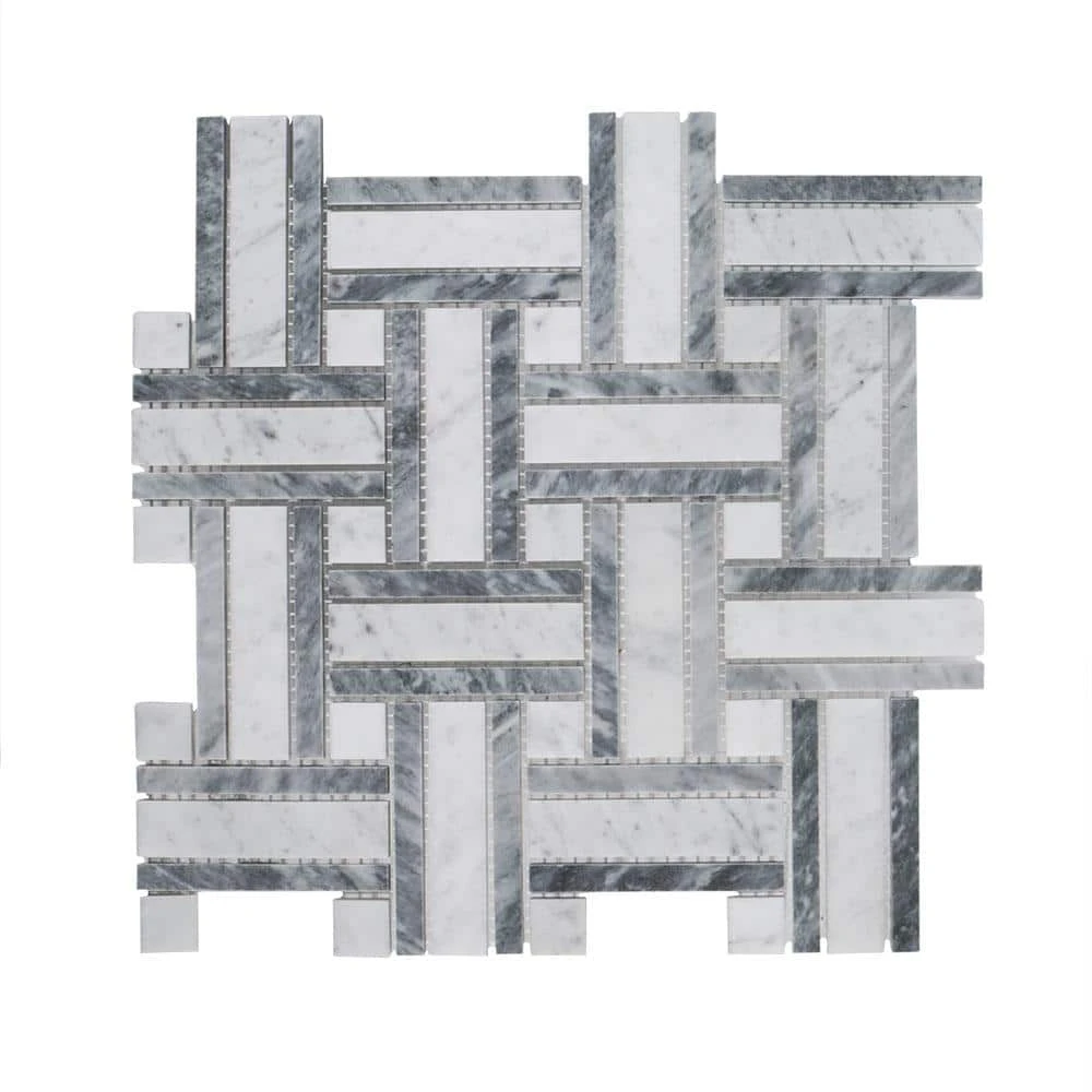 Benedict White 12 in. x 12 in. Basket Weave Mixed Marble Wall and Floor Mosaic Tile (10 sq. ft./Case) by Jeffrey Court 3 Benedict White 12 in. x 12 in. Basket Weave Mixed Marble Wall and Floor Mosaic Tile (10 sq. ft./Case) by Jeffrey Court