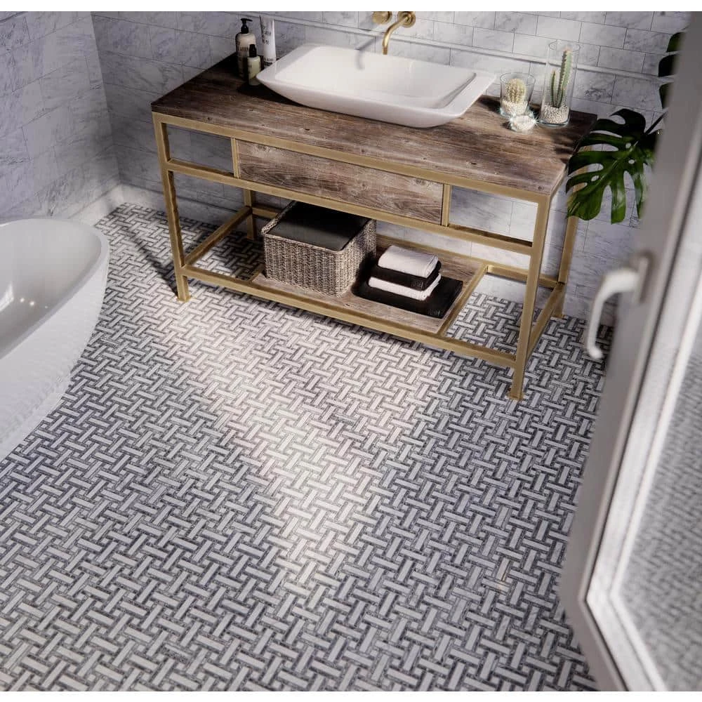 Benedict White 12 in. x 12 in. Basket Weave Mixed Marble Wall and Floor Mosaic Tile (10 sq. ft./Case) by Jeffrey Court 4 Benedict White 12 in. x 12 in. Basket Weave Mixed Marble Wall and Floor Mosaic Tile (10 sq. ft./Case) by Jeffrey Court - Image 2