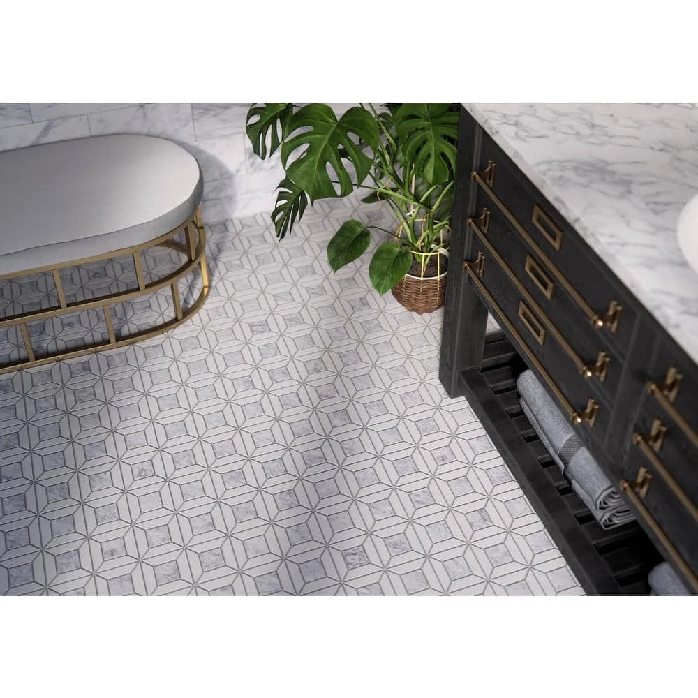 Doheny Thassos White 12.375 in. x 12.375 in. Basket Weave Mixed Marble Wall and Floor Mosaic Tile (10.63 sq. ft./Case) by Jeffrey Court 4 Doheny Thassos White 12.375 in. x 12.375 in. Basket Weave Mixed Marble Wall and Floor Mosaic Tile (10.63 sq. ft./Case) by Jeffrey Court - Image 2