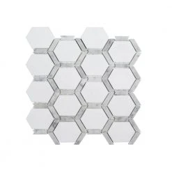 Norton White 11.75 in. x 11.875 in. Hexagon Semi Polished Marble Wall and Floor Mosaic Tile (9.689 sq. ft./Case) by Jeffrey Court