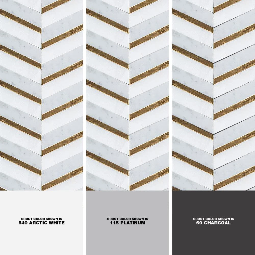 Dreamcicle White 11.875 in. x 11.875 in. Chevron Marble/Gold Metal Floor and Wall Mosaic Tile (0.979 sq. ft./Each) by Jeffrey Court 7 Dreamcicle White 11.875 in. x 11.875 in. Chevron Marble/Gold Metal Floor and Wall Mosaic Tile (0.979 sq. ft./Each) by Jeffrey Court - Image 5