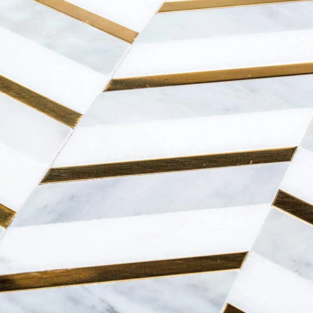 Dreamcicle White 11.875 in. x 11.875 in. Chevron Marble/Gold Metal Floor and Wall Mosaic Tile (0.979 sq. ft./Each) by Jeffrey Court 6 Dreamcicle White 11.875 in. x 11.875 in. Chevron Marble/Gold Metal Floor and Wall Mosaic Tile (0.979 sq. ft./Each) by Jeffrey Court - Image 4