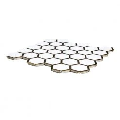 Karats White 10.625 in. x 11.125 in. Hexagon Polished Marble/Gold Metal Floor and Wall Mosaic Tile (0.820 sq. ft./Each) by Jeffrey Court 9 Karats White 10.625 in. x 11.125 in. Hexagon Polished Marble/Gold Metal Floor and Wall Mosaic Tile (0.820 sq. ft./Each) by Jeffrey Court -Tile Elegant Shop white jeffrey court marble tile 97937 40 1000
