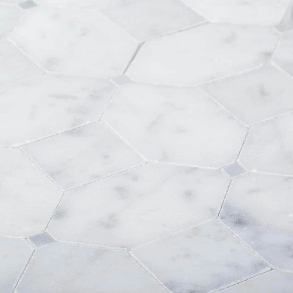 Hillcrest White 9.875 in. x 9.875 in. Geometric Marble Wall and Floor Mosaic Tile (6.77 sq. ft./Case) by Jeffrey Court 7 Hillcrest White 9.875 in. x 9.875 in. Geometric Marble Wall and Floor Mosaic Tile (6.77 sq. ft./Case) by Jeffrey Court - Image 5