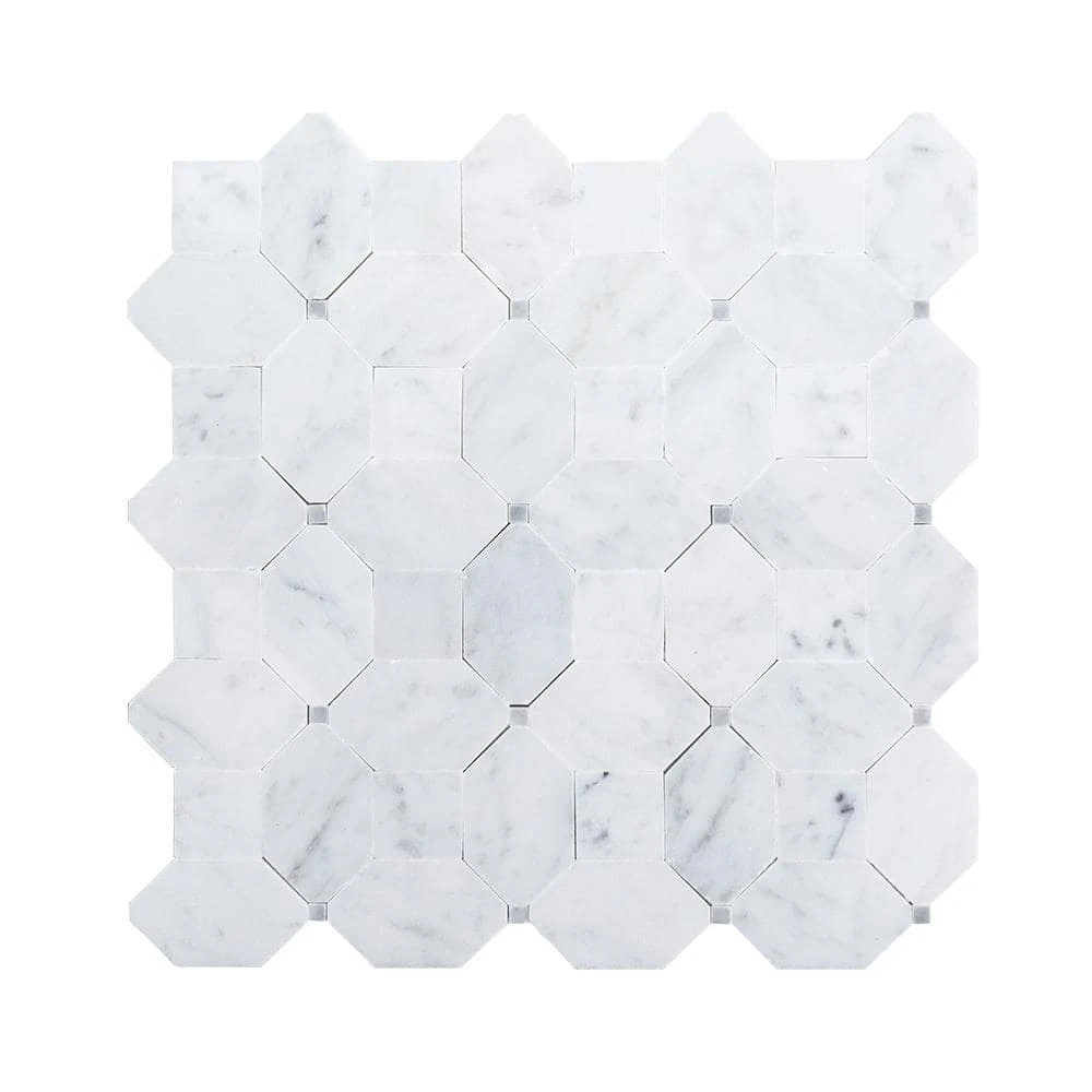 Hillcrest White 9.875 in. x 9.875 in. Geometric Marble Wall and Floor Mosaic Tile (6.77 sq. ft./Case) by Jeffrey Court 3 Hillcrest White 9.875 in. x 9.875 in. Geometric Marble Wall and Floor Mosaic Tile (6.77 sq. ft./Case) by Jeffrey Court
