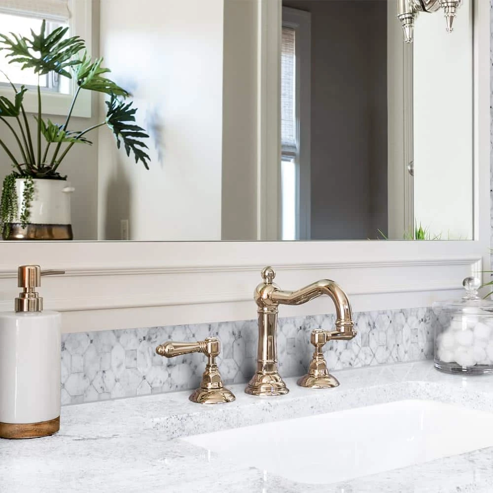 Hillcrest White 9.875 in. x 9.875 in. Geometric Marble Wall and Floor Mosaic Tile (6.77 sq. ft./Case) by Jeffrey Court 4 Hillcrest White 9.875 in. x 9.875 in. Geometric Marble Wall and Floor Mosaic Tile (6.77 sq. ft./Case) by Jeffrey Court - Image 2