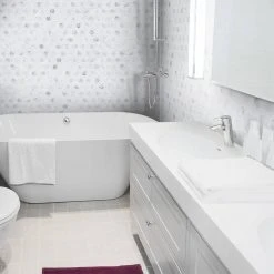 Primrose Chapel White 11.875 in. x 11.75 in. Basket Weave Textured Marble Wall & Floor Mosaic Tile (9.588 sq. ft./Case) by Jeffrey Court -Tile Elegant Shop white jeffrey court marble tile 99280 e1 1000