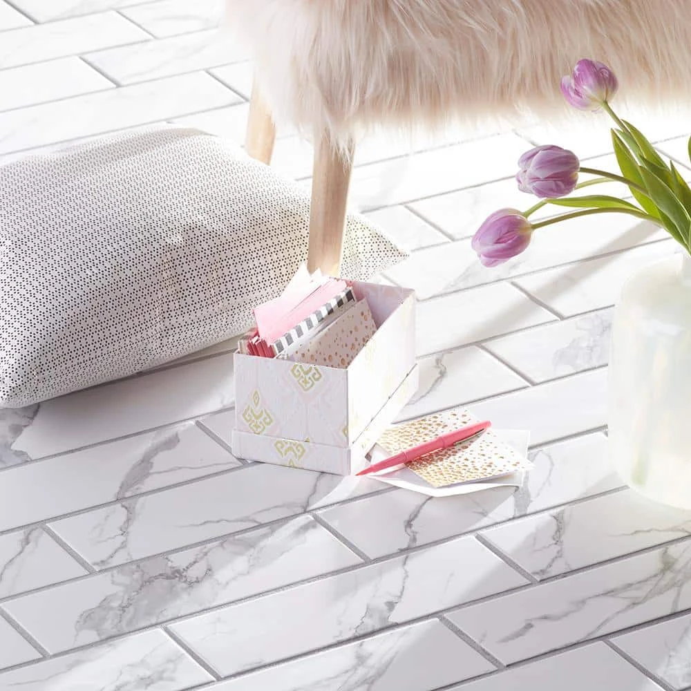 Spring Park White 4 in. x 12 in. Matte Porcelain Wall and Floor Tile (13.56 sq. ft./Case) by Jeffrey Court 4 Spring Park White 4 in. x 12 in. Matte Porcelain Wall and Floor Tile (13.56 sq. ft./Case) by Jeffrey Court - Image 2