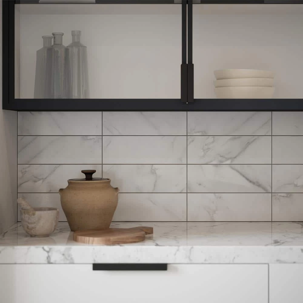 Glossy Ocean Carrara White 4 in. x 12 in. Subway Gloss Ceramic Wall Tile (9.687 sq. ft./Case) by Jeffrey Court 6 Glossy Ocean Carrara White 4 in. x 12 in. Subway Gloss Ceramic Wall Tile (9.687 sq. ft./Case) by Jeffrey Court - Image 4