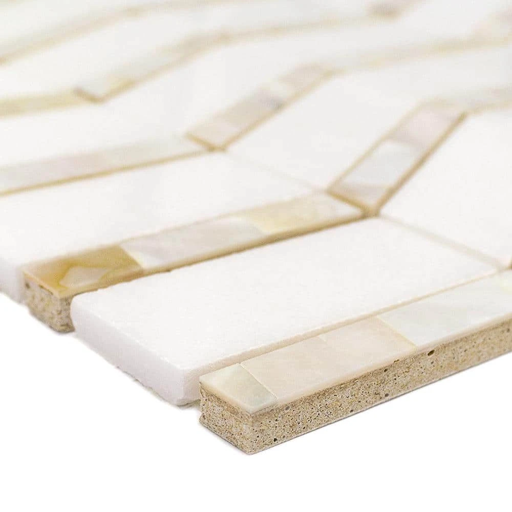 Blazon White Thassos And Mother Of Pearl Herringbone 11 3/4 in. x 11 5/8 in. Polished Glass Mosaic Tile by Ivy Hill Tile 5 Blazon White Thassos And Mother Of Pearl Herringbone 11 3/4 in. x 11 5/8 in. Polished Glass Mosaic Tile by Ivy Hill Tile - Image 3
