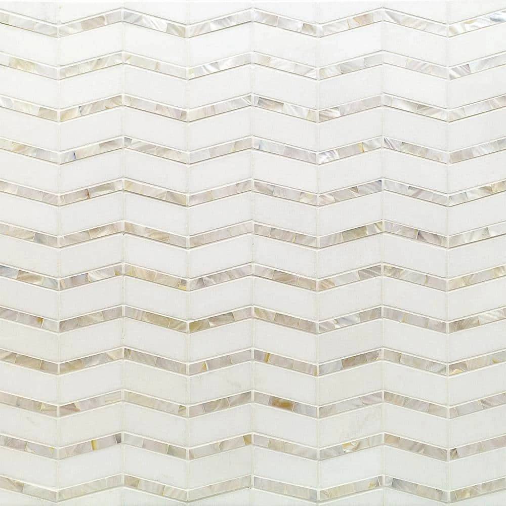 Blazon White Thassos And Mother Of Pearl Herringbone 11 3/4 in. x 11 5/8 in. Polished Glass Mosaic Tile by Ivy Hill Tile 4 Blazon White Thassos And Mother Of Pearl Herringbone 11 3/4 in. x 11 5/8 in. Polished Glass Mosaic Tile by Ivy Hill Tile - Image 2